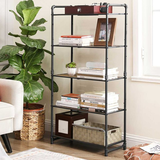 Cardwell Wooden Adjustable Bookshelf In Rustic Brown | FiF