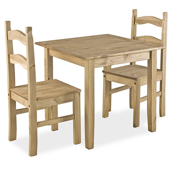 Photo of Cariad small dining set with 2 chairs in distressed pine