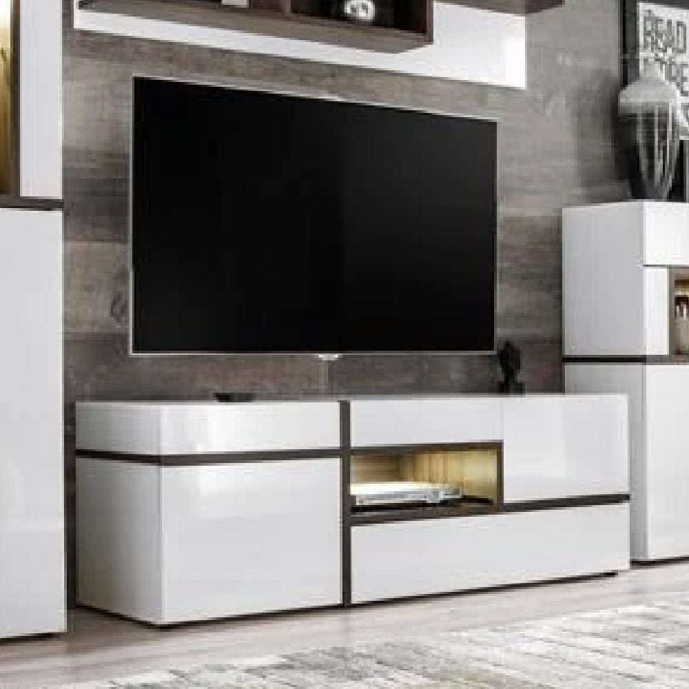 carlisle high gloss tv stand in white and elm with led