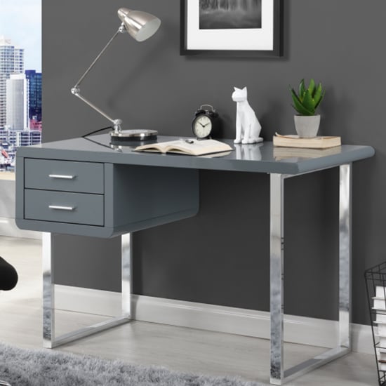 Read more about Carlo high gloss computer desk in grey with chrome legs