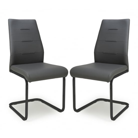 Product photograph of Carlton Graphite Grey Leather Effect Dining Chairs In Pair from Furniture in Fashion