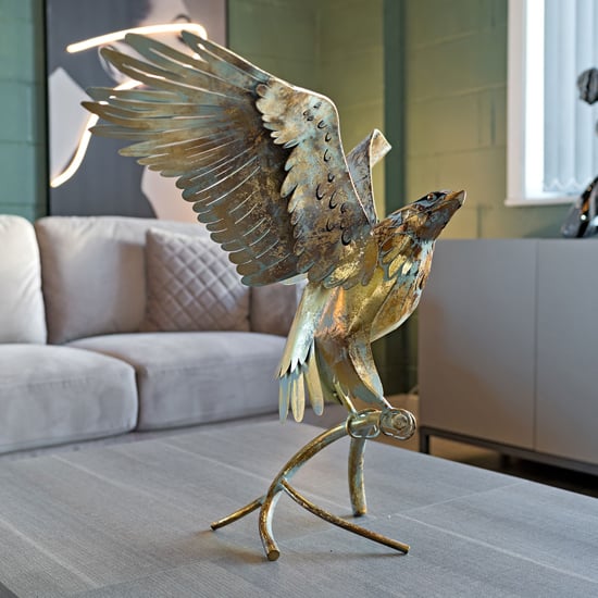 Product photograph of Carlton Iron Eagle Sculpture In Rustic Gold from Furniture in Fashion
