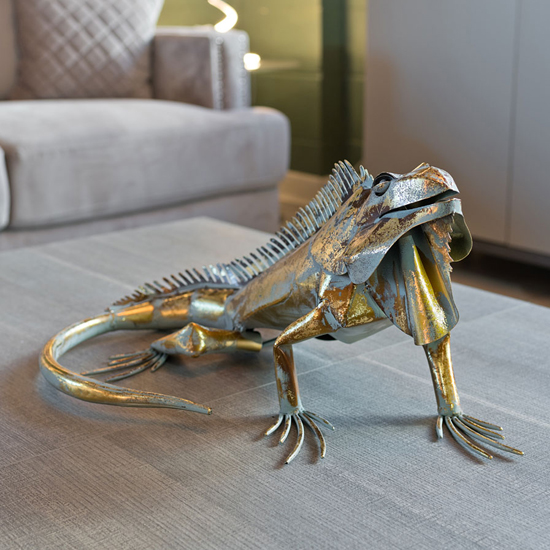 Product photograph of Carlton Iron Iguana Sculpture In Rustic Gold from Furniture in Fashion