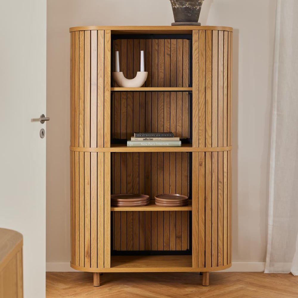 carlton wooden bookcase with 4 shelves in matt oak