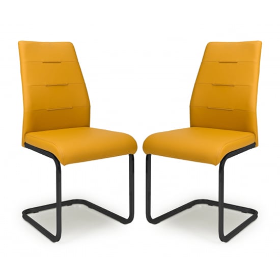 Product photograph of Carlton Yellow Leather Effect Dining Chairs In Pair from Furniture in Fashion