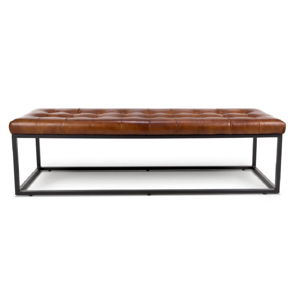 Read more about Carmel wooden dining bench with leather seat in tan