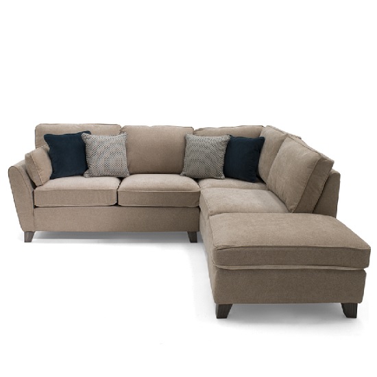 Carmela Fabric Right Corner Sofa In Almond With Wooden Legs