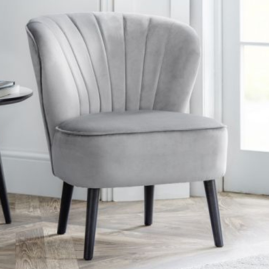 Read more about Caliste velvet bedroom chair in grey with black wooden legs