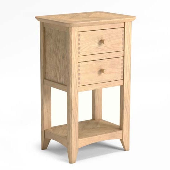 Read more about Carnial wooden lamp table in blond solid oak with 2 drawers