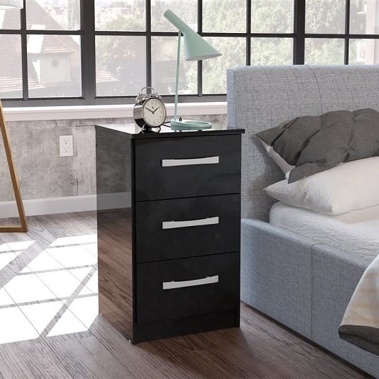 Read more about Carola bedside cabinet in black high gloss with 3 drawers