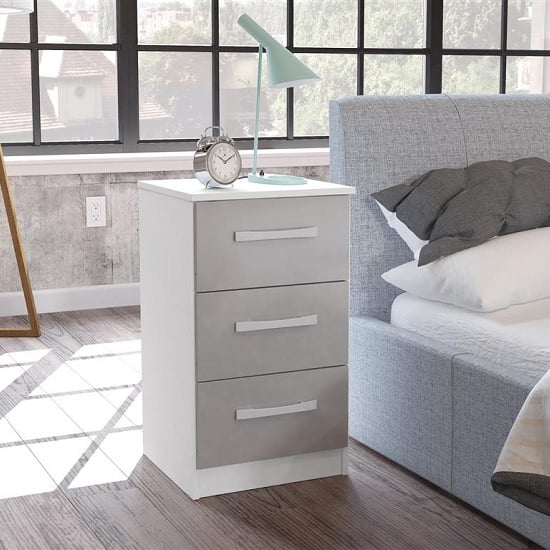 Read more about Carola bedside cabinet in white grey high gloss with 3 drawers