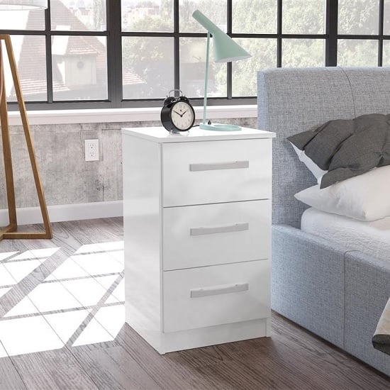 View Carola bedside cabinet in white high gloss with 3 drawers