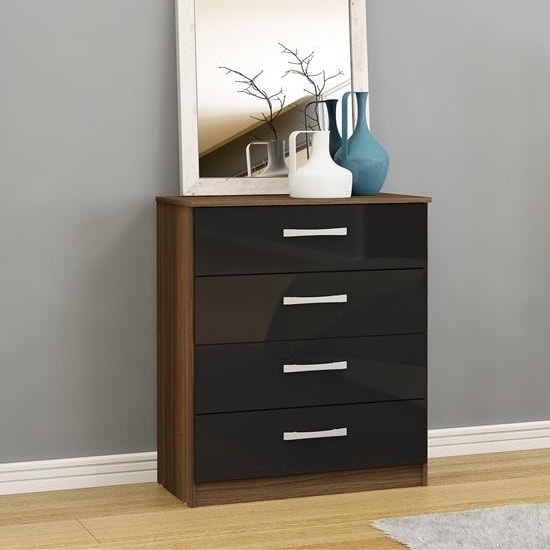 Product photograph of Carola Chest Of Drawers In Walnut Black High Gloss 4 Drawers from Furniture in Fashion