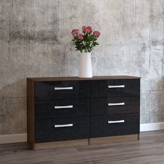 Product photograph of Carola Chest Of Drawers In Walnut Black High Gloss 6 Drawers from Furniture in Fashion