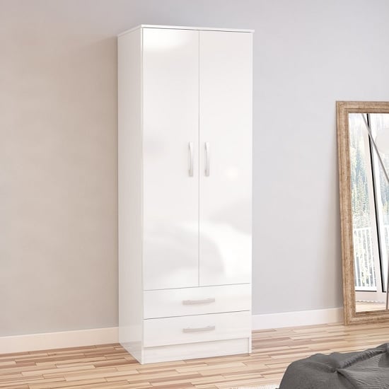 Photo of Carola combi wardrobe in white high gloss with 2 doors