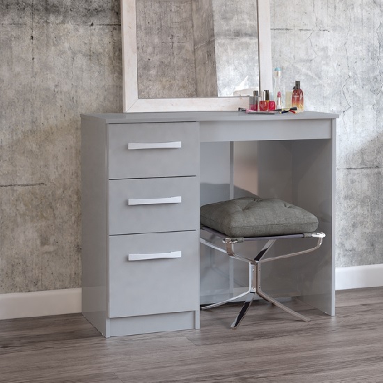 Carola Dressing Table In Grey High Gloss With 3 Drawers | Furniture in ...