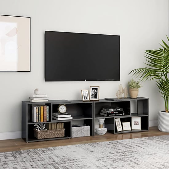 Product photograph of Carolus High Gloss Tv Stand With Shelves In Grey from Furniture in Fashion