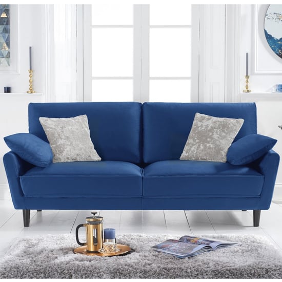 Caropy Velvet Upholstered 3 Seater Sofa In Blue | FiF