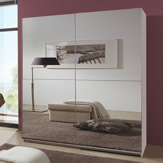 Product photograph of Carra Sliding Door Wooden Wide Wardrobe In White With 2 Mirrors from Furniture in Fashion