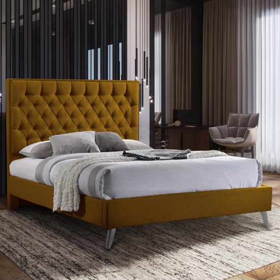 Photo of Carrara plush velvet upholstered single bed in mustard