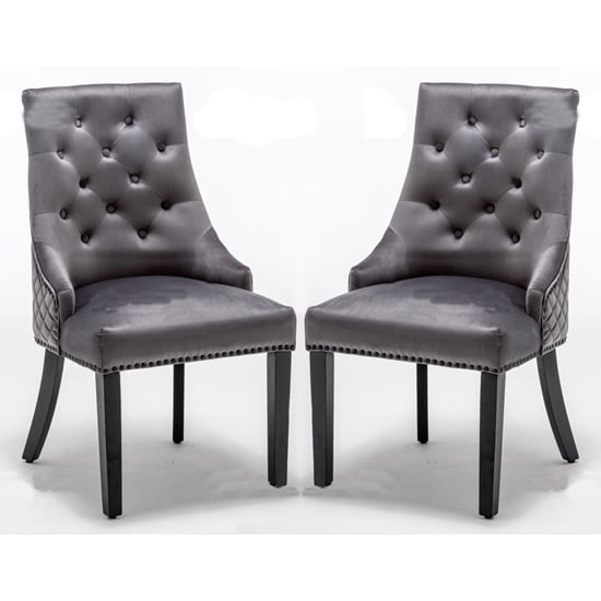 Photo of Carrboro round knocker dark grey velvet dining chair in pair