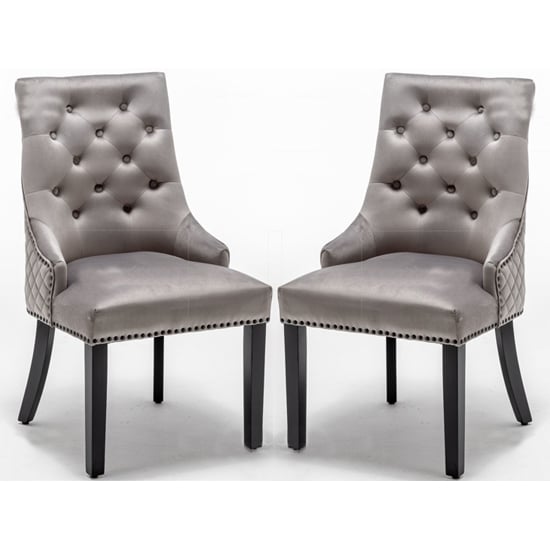 Photo of Carrboro round knocker light grey velvet dining chair in pair