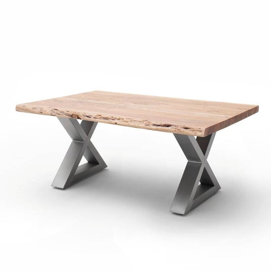 Product photograph of Cartagena Large Coffee Table In Natural With Brushed Steel X Leg from Furniture in Fashion
