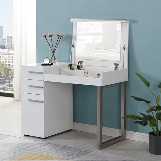 Product photograph of Carter High Gloss Dressing Table With Mirror In White from Furniture in Fashion
