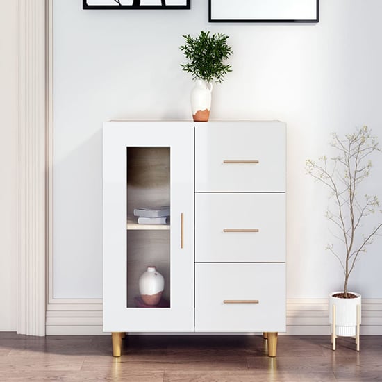 Product photograph of Cartier High Gloss Sideboard With 1 Door 3 Drawers In White from Furniture in Fashion