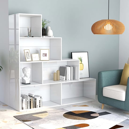 Read more about Carus high gloss bookcase with 6 shelves in white