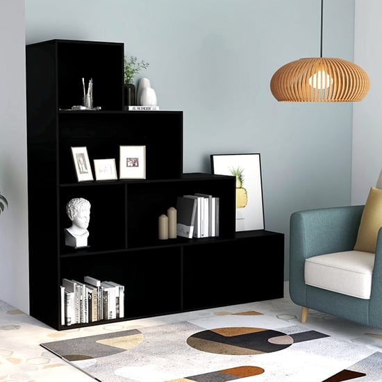 Read more about Carus wooden bookcase with 6 shelves in black