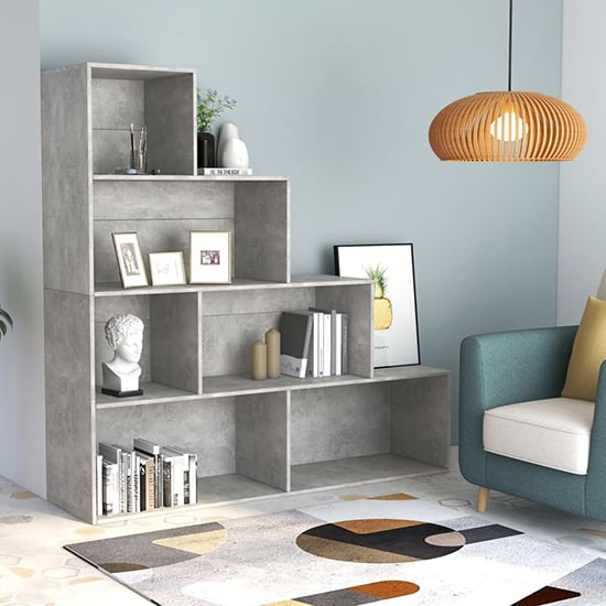 Read more about Carus wooden bookcase with 6 shelves in concrete effect