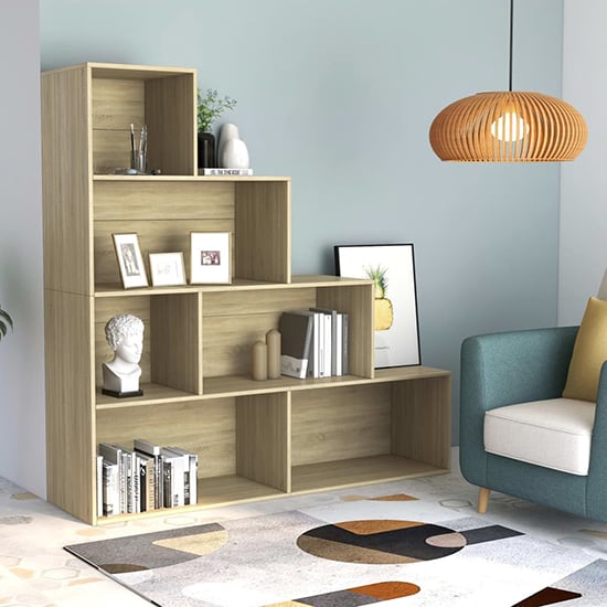 Read more about Carus wooden bookcase with 6 shelves in sonoma oak