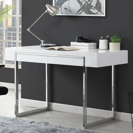 Read more about Casa high gloss computer desk with 2 drawers in white