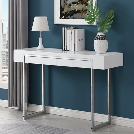Read more about Casa high gloss console table with 2 drawers in white