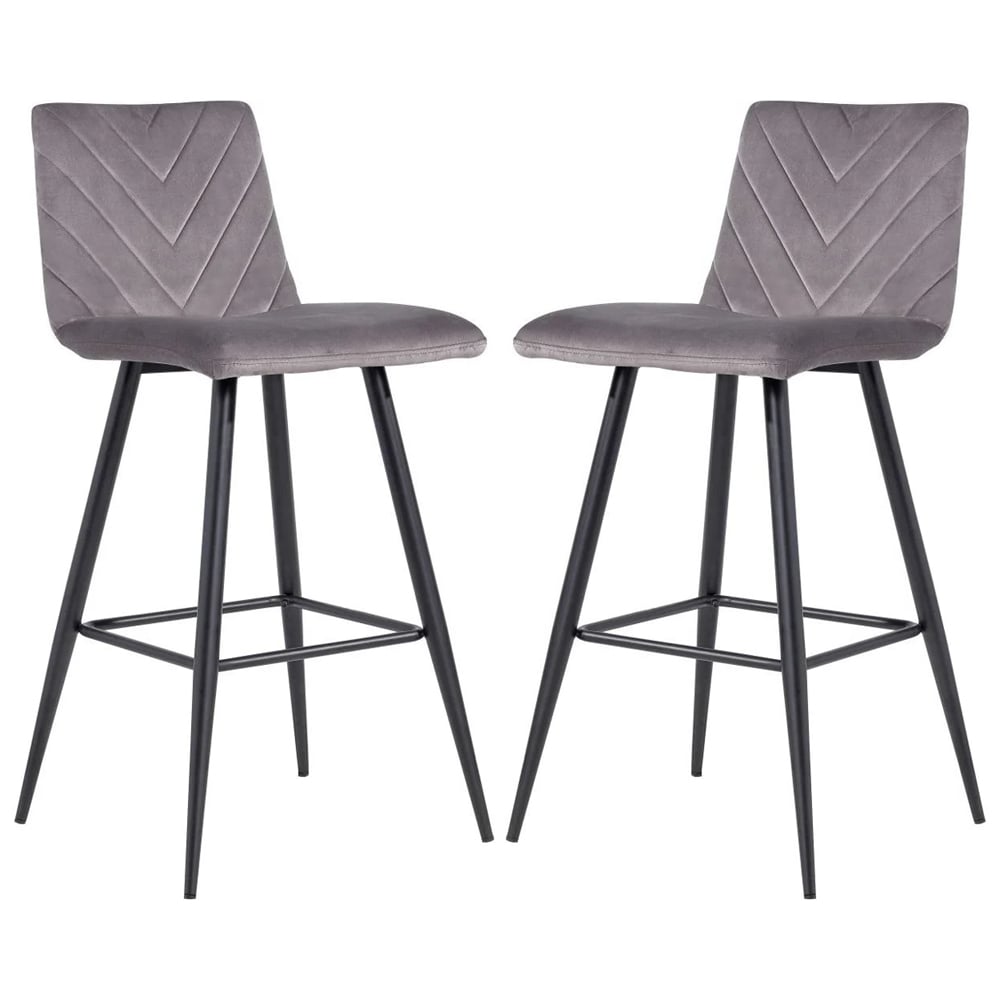 Product photograph of Casey Dark Grey Velvet Bar Stools With Metal Legs In Pair from Furniture in Fashion