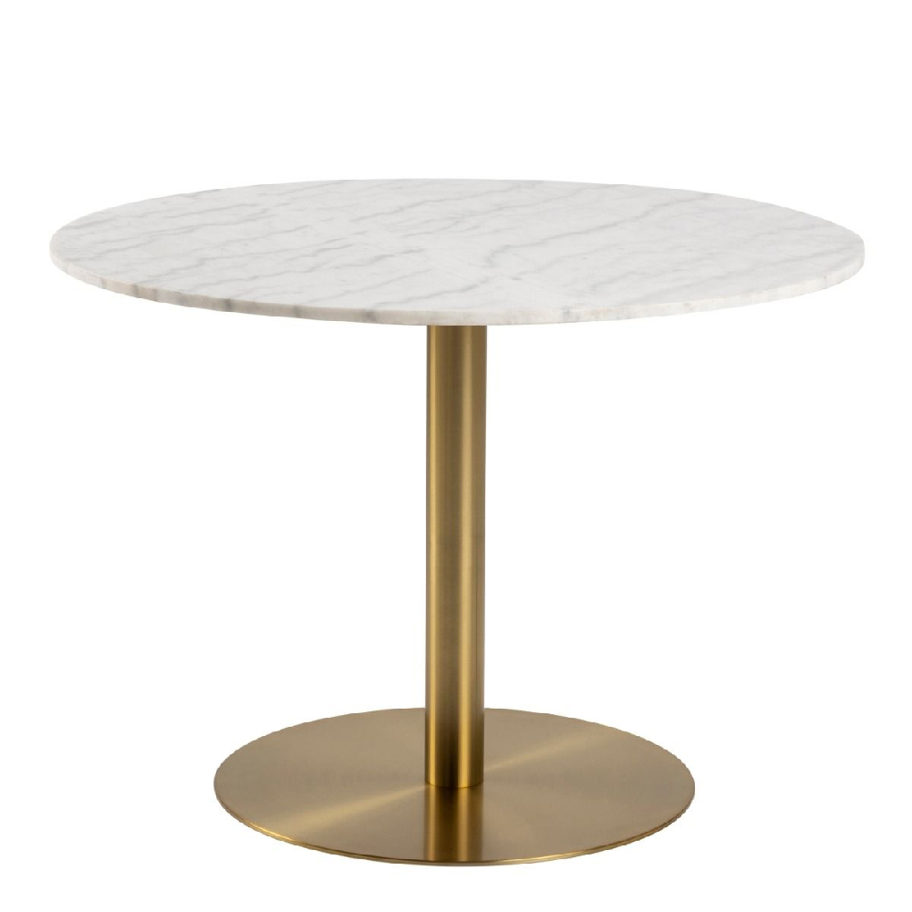 Product photograph of Casey White Marble Dining Table Round With Gold Metal Base from Furniture in Fashion