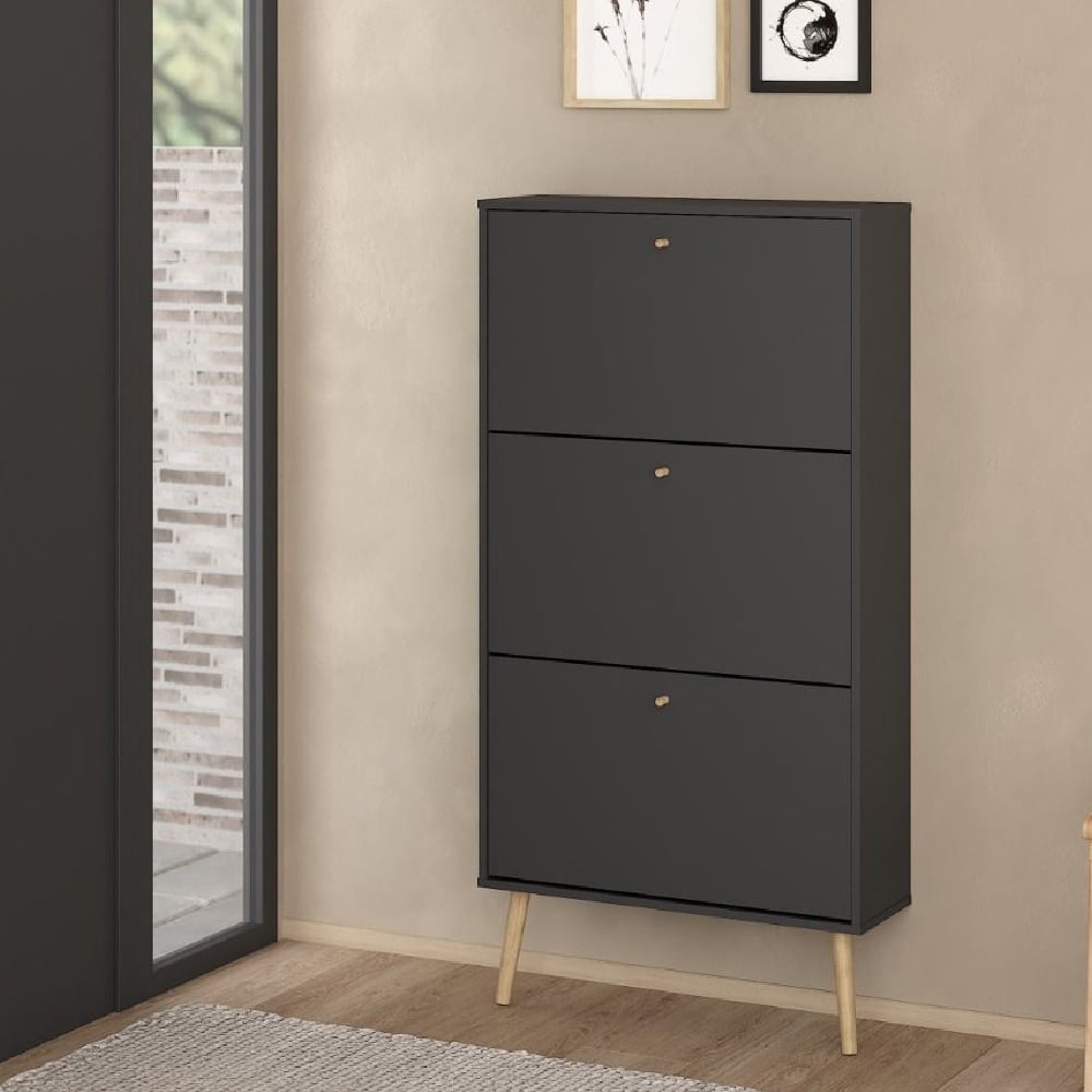 Product photograph of Casey Wooden Shoe Cabinet With 3 Flip Doors In Dark Grey from Furniture in Fashion