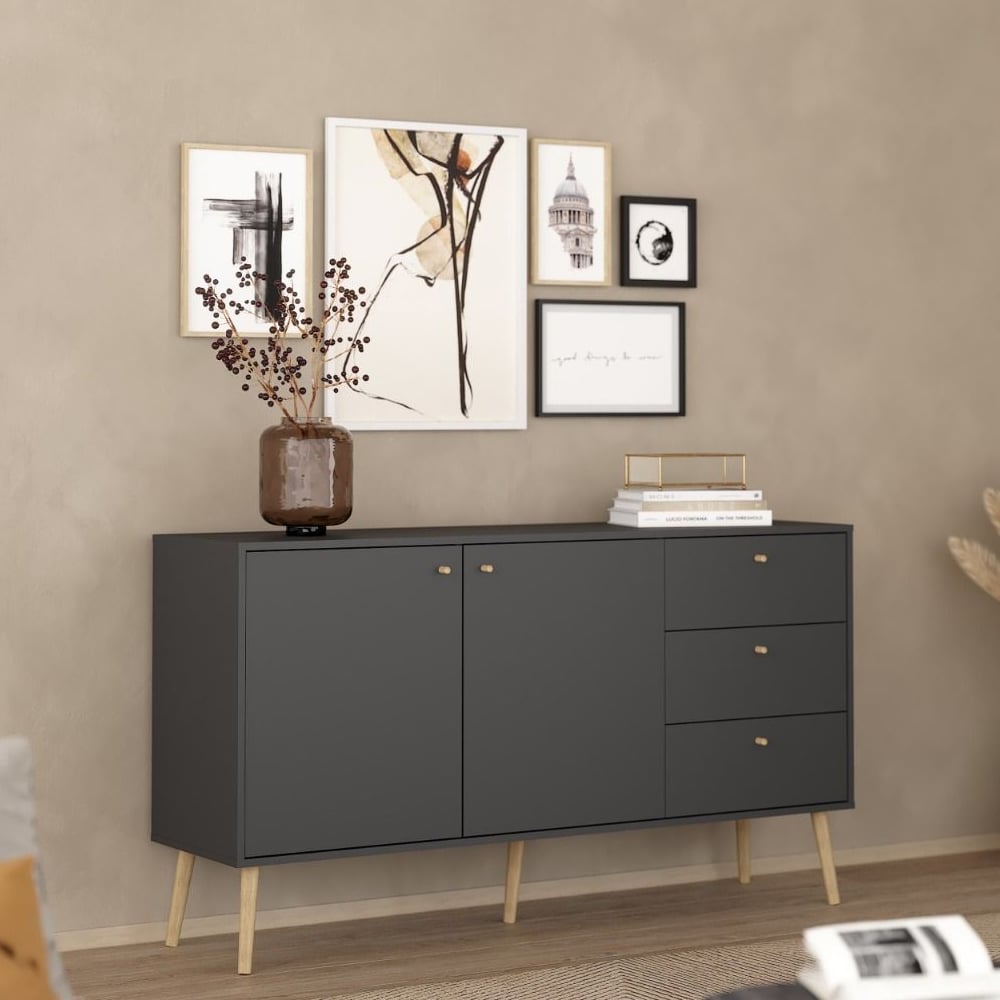 casey wooden sideboard with 2 doors 3 drawers in dark grey