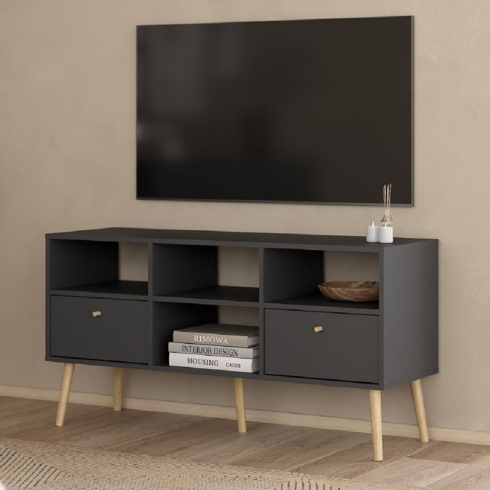 Product photograph of Casey Wooden Tv Stand With 2 Drawers In Dark Grey from Furniture in Fashion