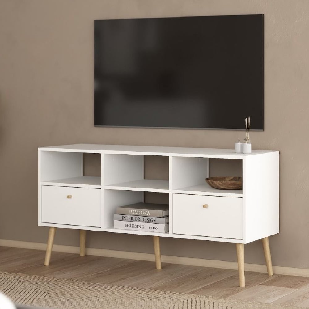 Product photograph of Casey Wooden Tv Stand With 2 Drawers In White from Furniture in Fashion