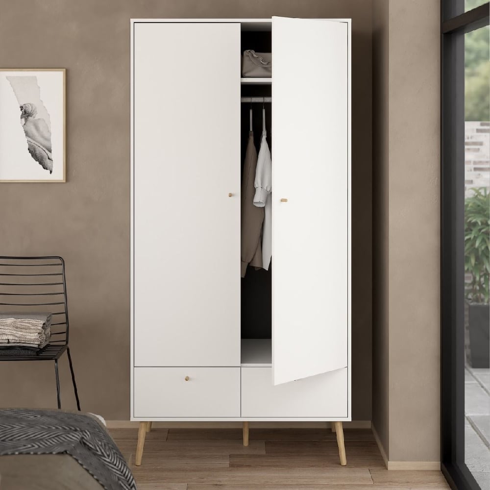 Product photograph of Casey Wooden Wardrobe With 2 Doors 2 Drawers In White from Furniture in Fashion