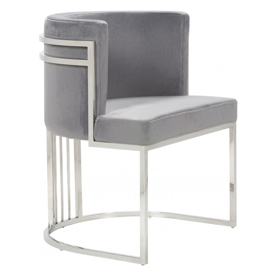 Casoli Grey Velvet Dining Chairs In Pair With Silver Legs | Furniture