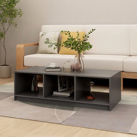 Product photograph of Cason Solid Pinewood Coffee Table With 2 Shelves In Grey from Furniture in Fashion