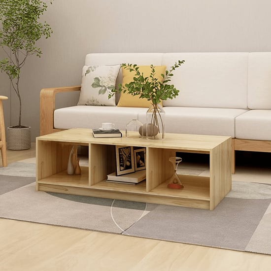 Read more about Cason solid pinewood coffee table with 2 shelves in natural