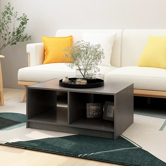 Read more about Cason solid pinewood coffee table with shelf in grey