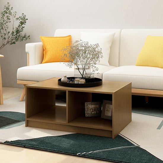 Product photograph of Cason Solid Pinewood Coffee Table With Shelf In Honey Brown from Furniture in Fashion