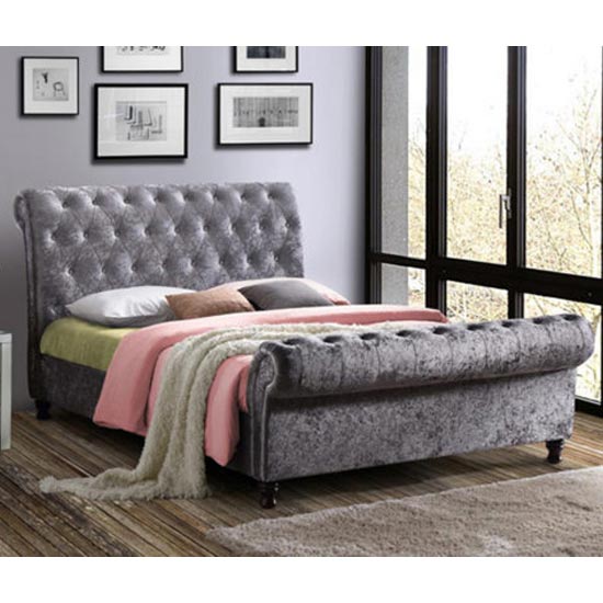 Product photograph of Castello Fabric Double Bed In Steel Crushed Velvet from Furniture in Fashion
