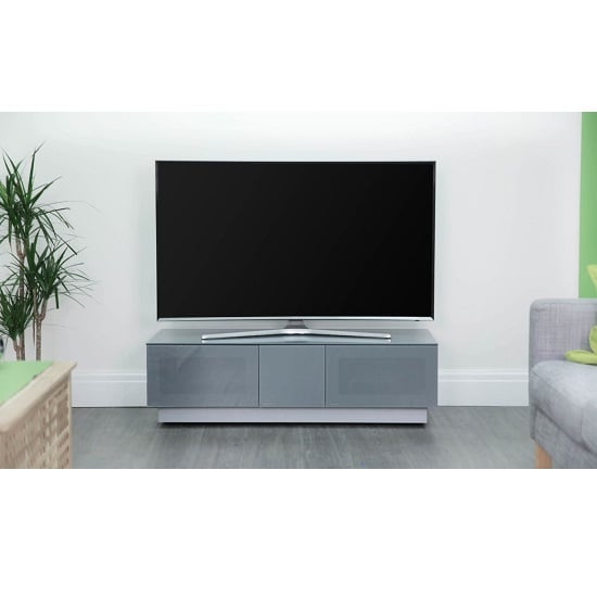 Read more about Elements large glass tv stand with 2 glass doors in grey