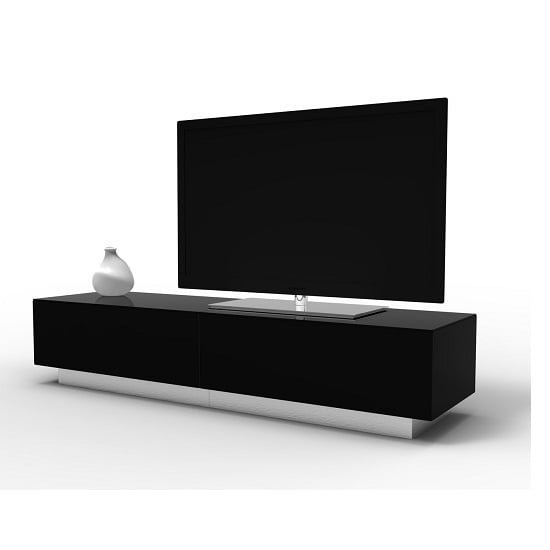 Product photograph of Crick Lcd Tv Stand Large In Black With Glass Door from Furniture in Fashion